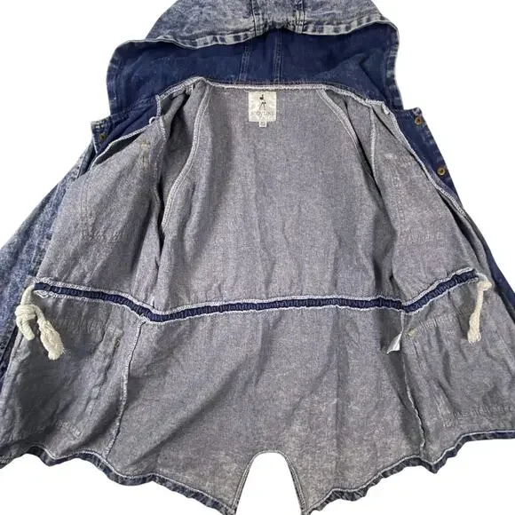 Vintage 90s Hooded Denim Jacket M/L | Stonewash Snap Front Festival Jacket Layer - Picture 5 of 16